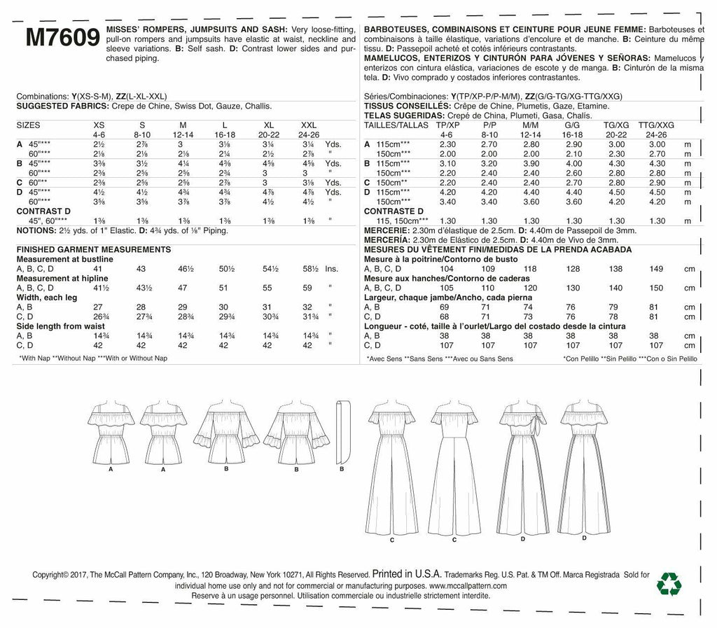 McCall's Misses' Pull-On Off-The-Shoulder Rompers, L-x-Large-Xx-Large