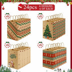 24 Pcs Christmas Gift Bags,Christmas Bags for Gifts,Holiday Xmas Gift Bags,Kraft