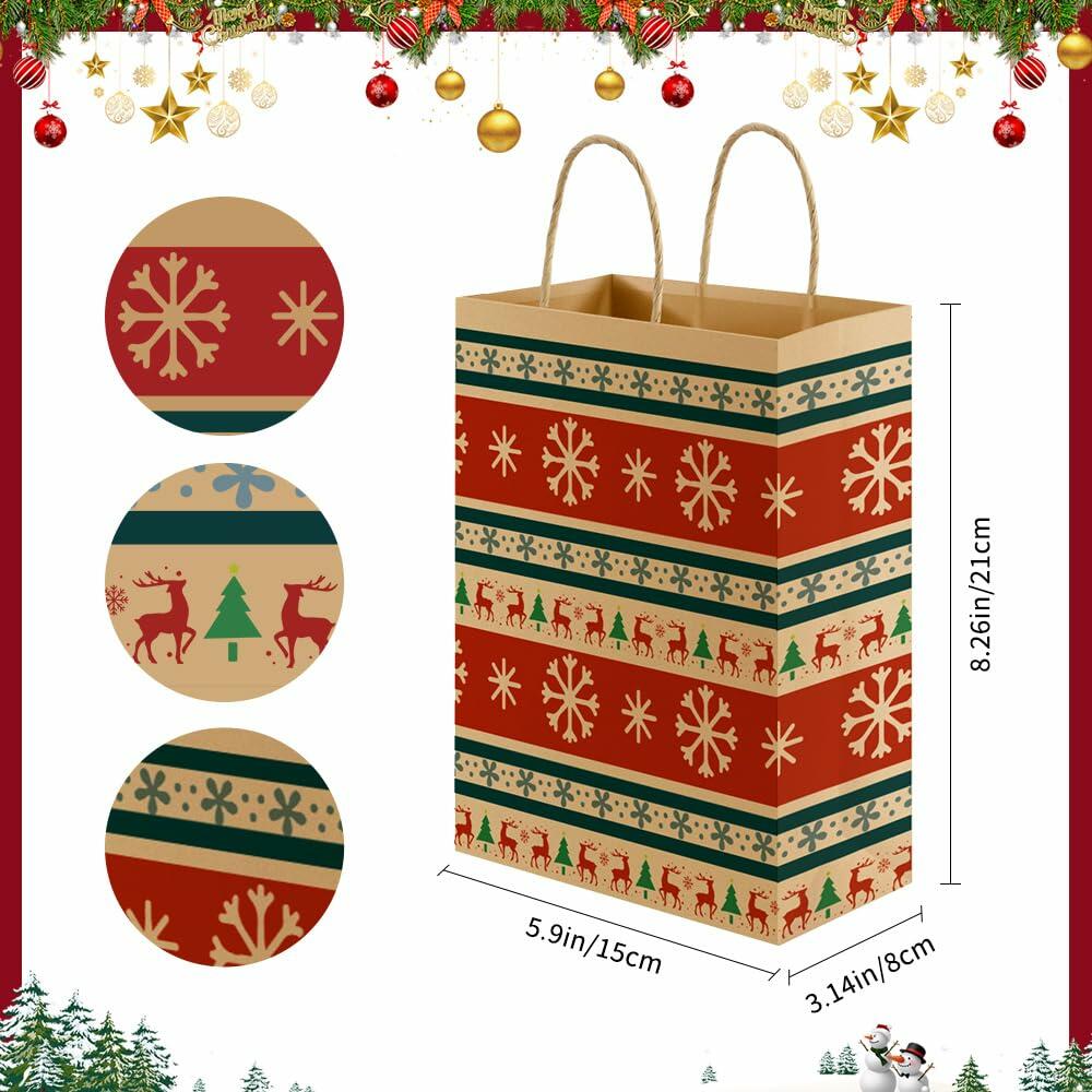 24 Pcs Christmas Gift Bags,Christmas Bags for Gifts,Holiday Xmas Gift Bags,Kraft