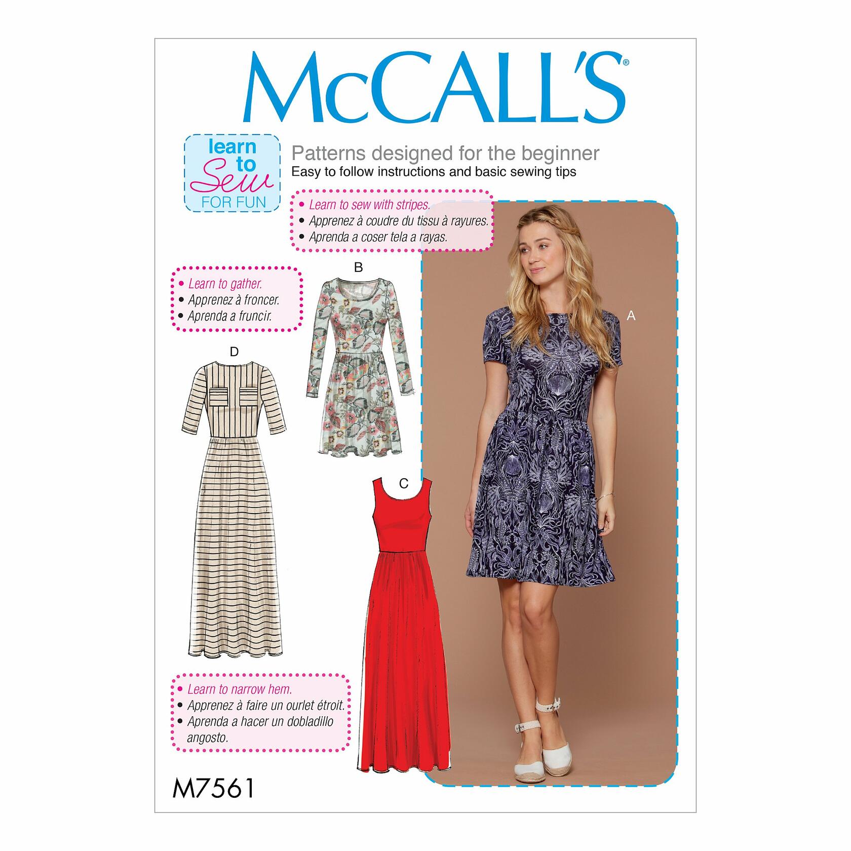 McCall Patterns Pullover, Gathered-Waist Knit Dresses With Sleeve And Hem