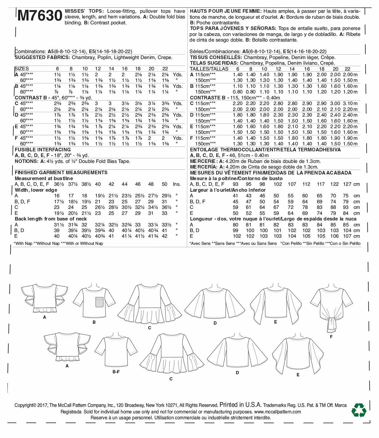 McCall's Patterns Misses' Tops with Sleeve and Hem Variations Sewing Pattern, A5