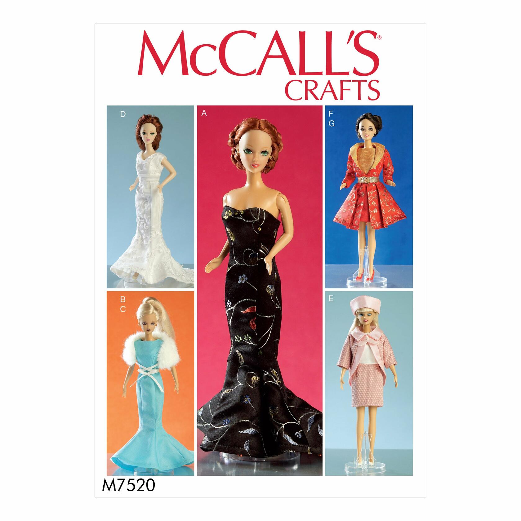 McCall's M7520 Gowns, Stole, Dresses, Coats & Hat for 11.5" Doll Sewing Pattern,