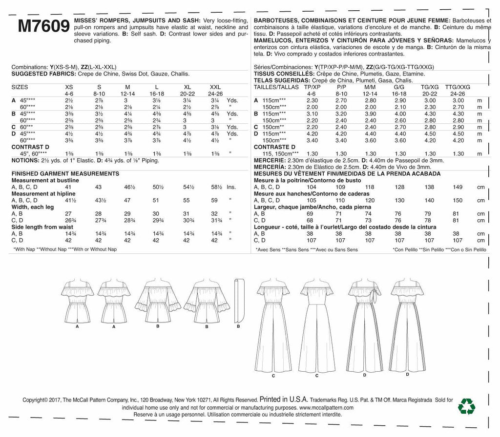 McCall's Misses' Pull-On Off-The-Shoulder Rompers, L-x-Large-Xx-Large