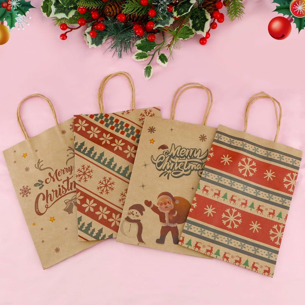 24 Pcs Christmas Gift Bags,Christmas Bags for Gifts,Holiday Xmas Gift Bags,Kraft