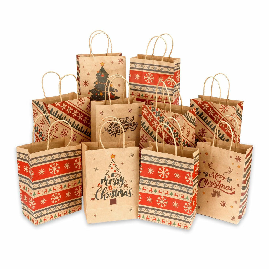 24 Pcs Christmas Gift Bags,Christmas Bags for Gifts,Holiday Xmas Gift Bags,Kraft