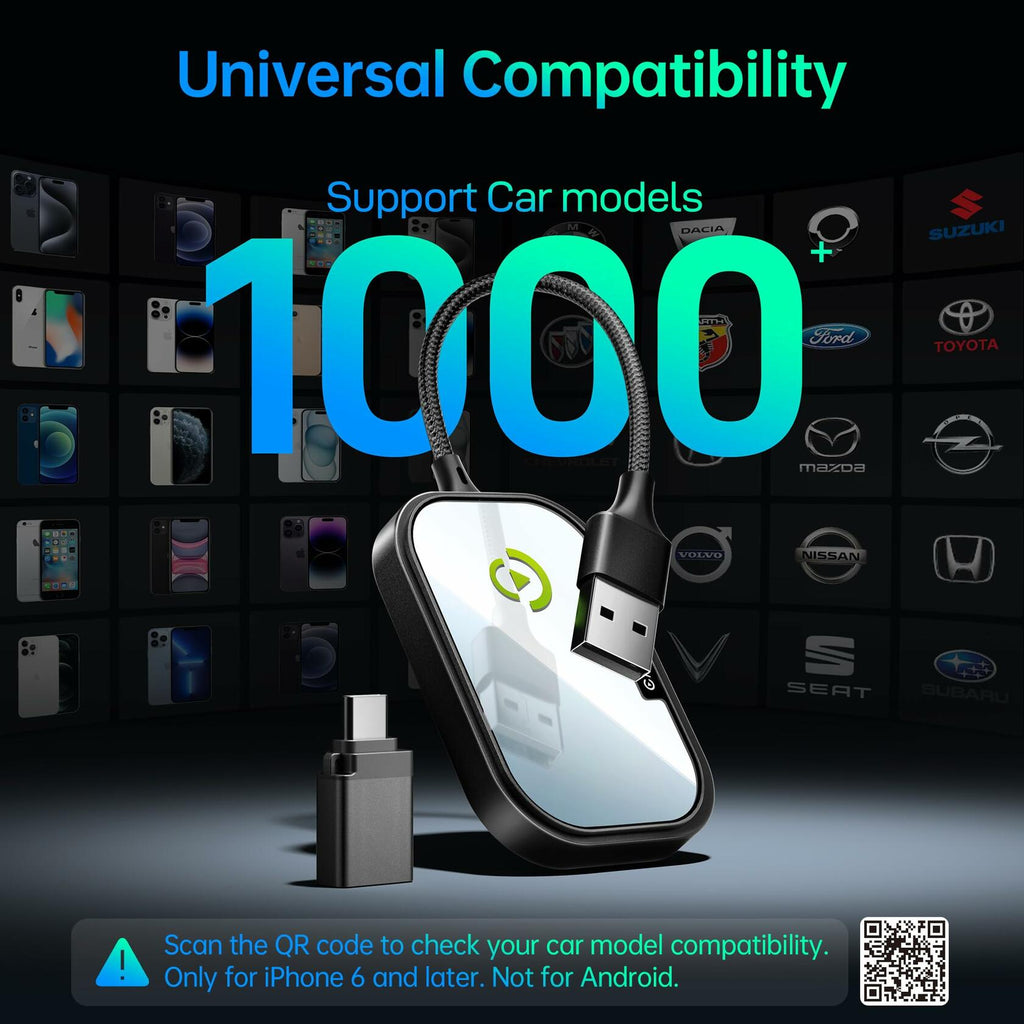 Wireless CarPlay Adapter for Apple iPhone, Converts Factory Wired CarPlay to