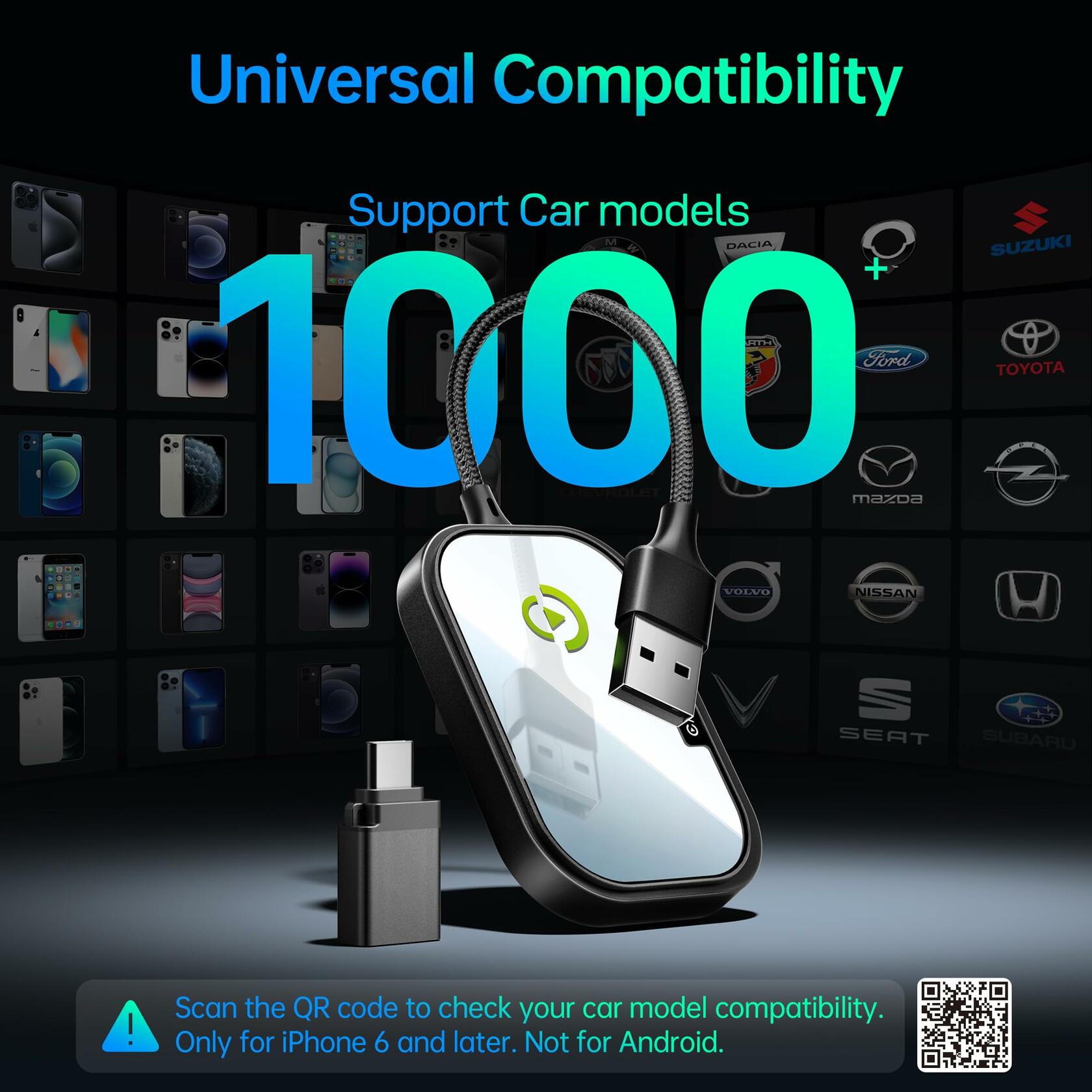 Wireless CarPlay Adapter for Apple iPhone, Converts Factory Wired CarPlay to