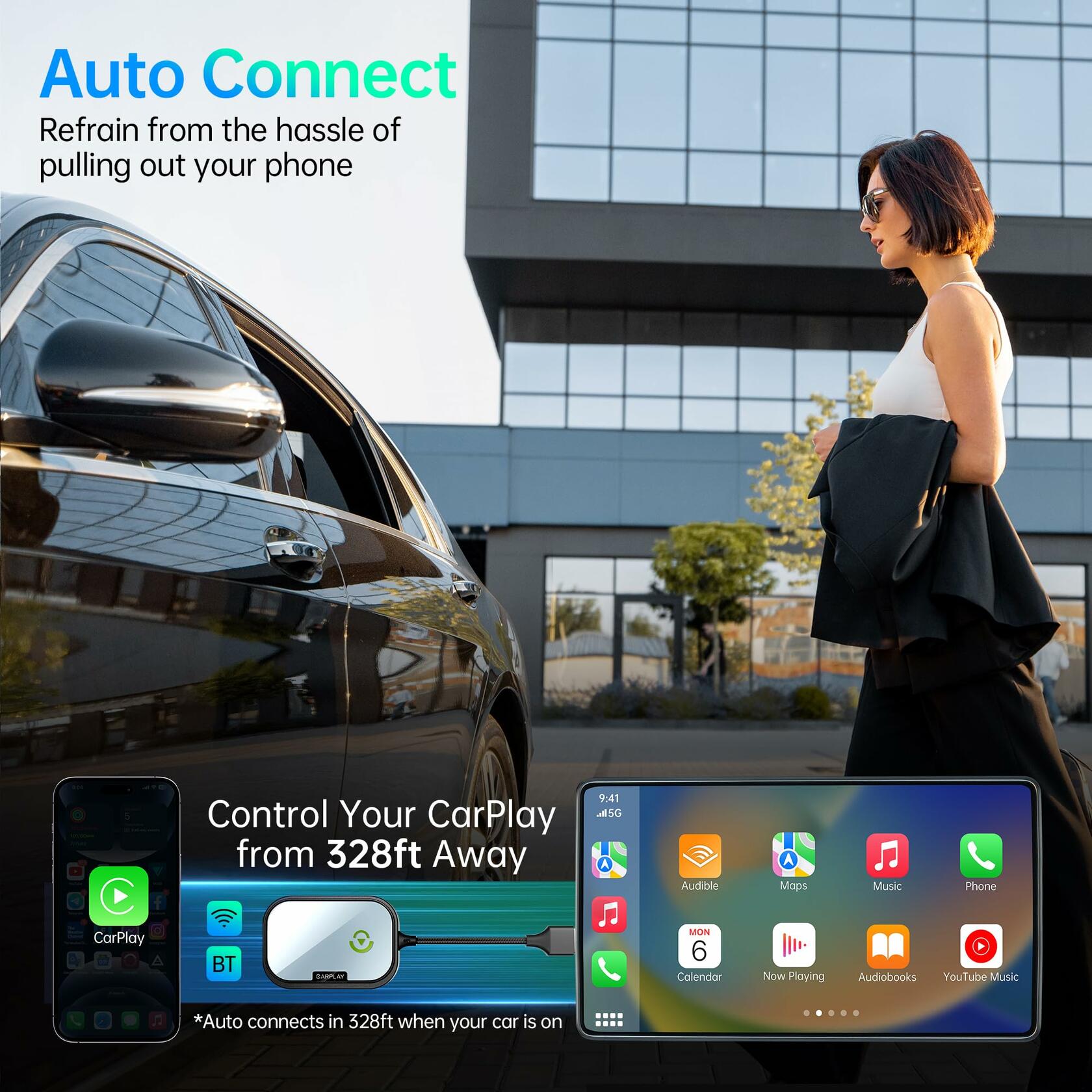 Wireless CarPlay Adapter for Apple iPhone, Converts Factory Wired CarPlay to