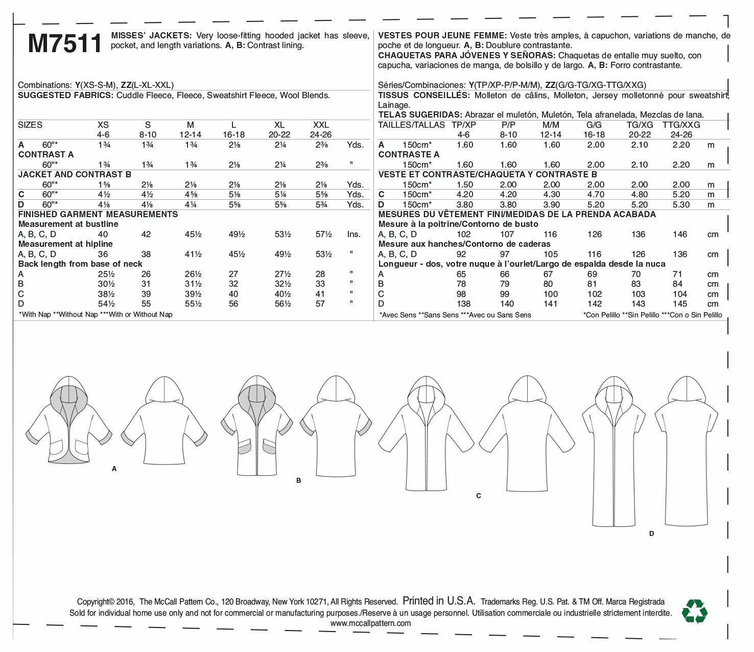 McCall Patterns Open-Front Jackets With Shawl Collar And Hood