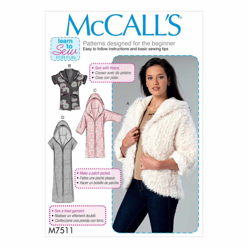 McCall Patterns Open-Front Jackets With Shawl Collar And Hood