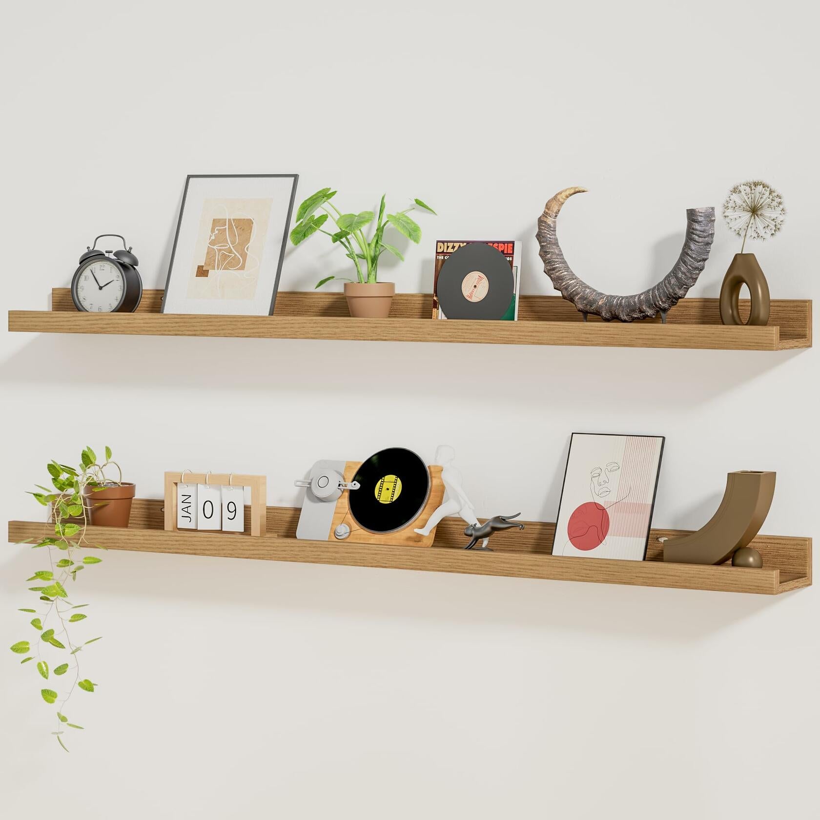 Set of 2 Heimlove Picture Ledge Shelf,48 inch Long Floating Shelves for Wall,
