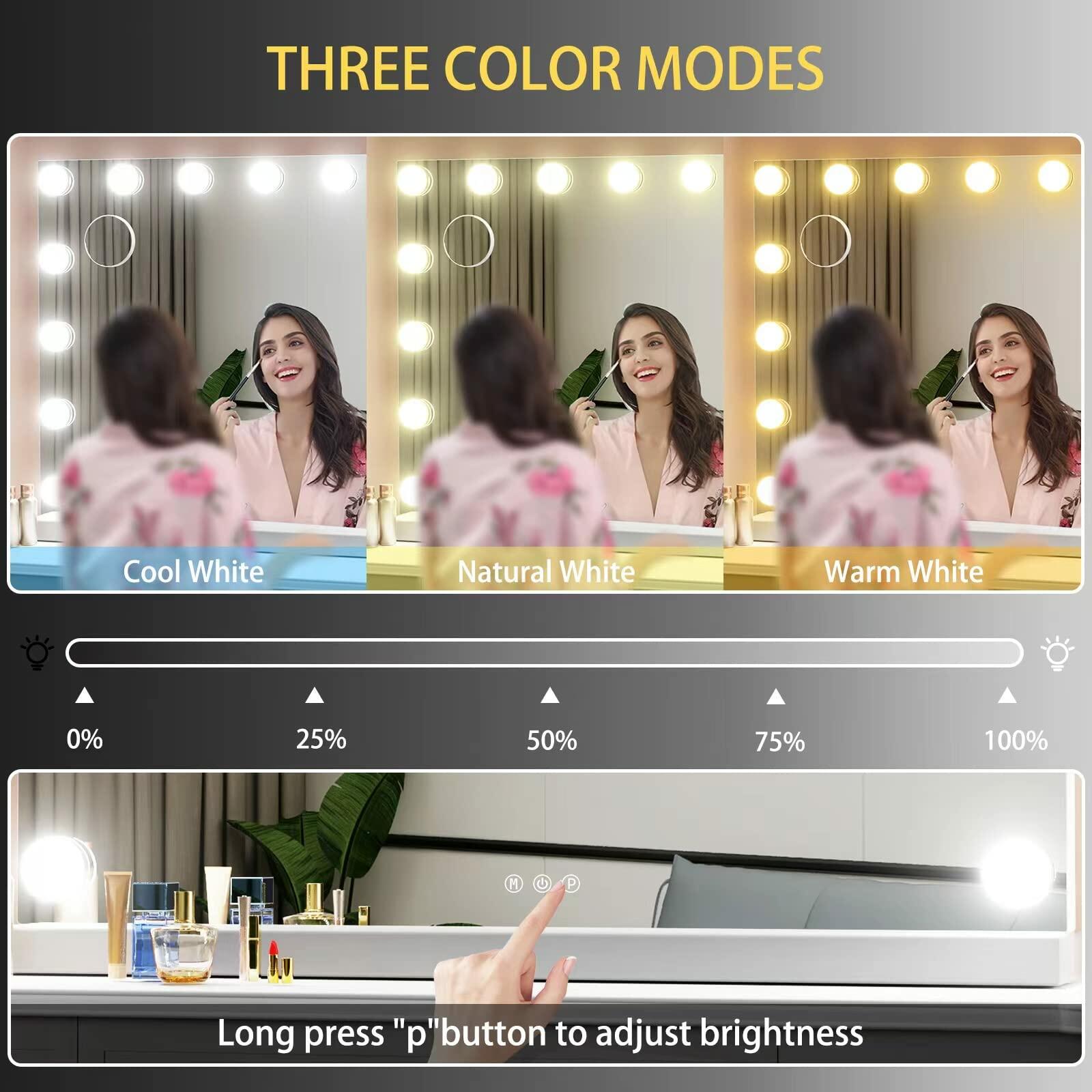 Gvnkvn Vanity Mirror with Lights 24x18 Inch, Lighted Makeup Mirror with 15