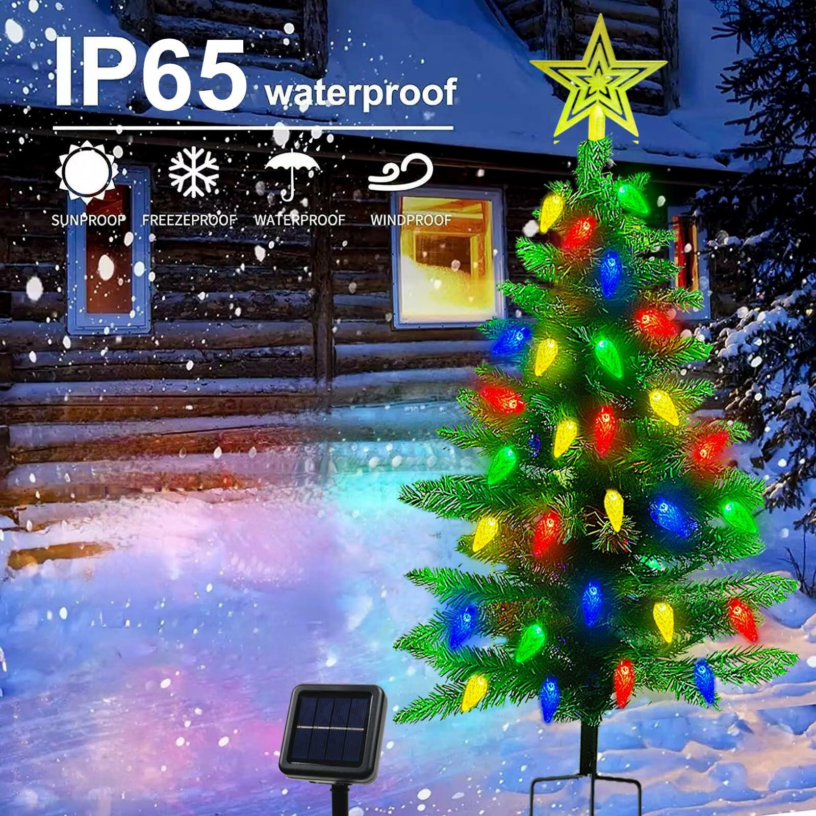 4FT Solar Christmas Tree Christmas Decorations Outdoor, 250 Branch Small Xmas