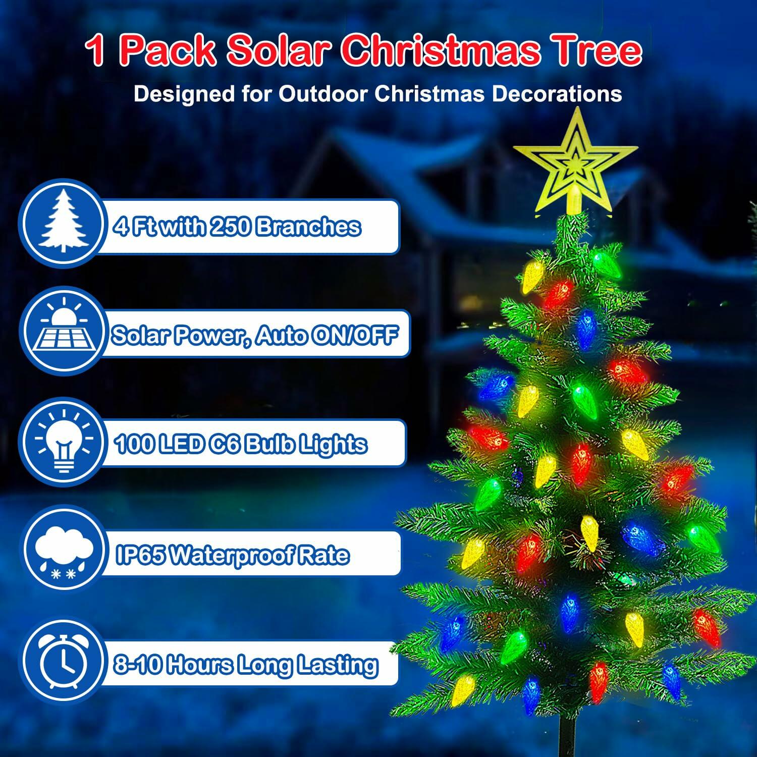 4FT Solar Christmas Tree Christmas Decorations Outdoor, 250 Branch Small Xmas