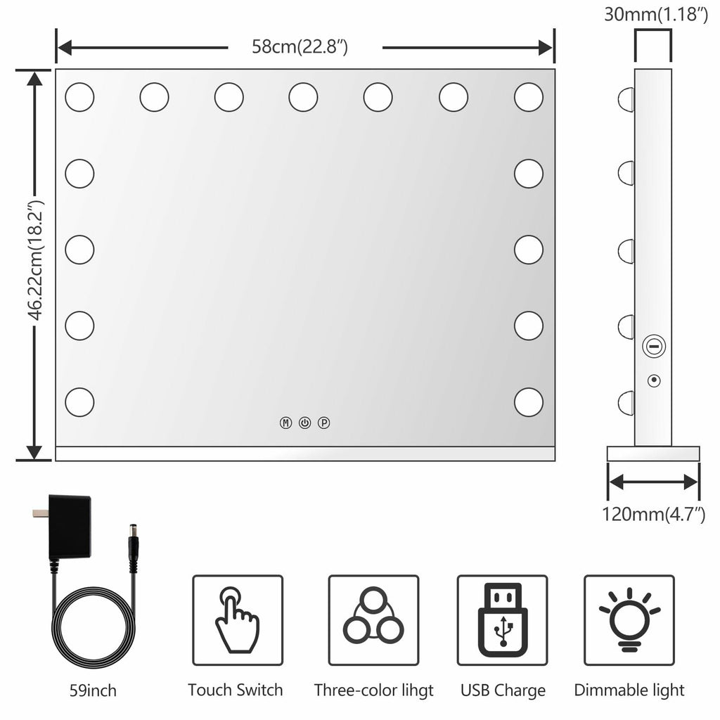 Gvnkvn Vanity Mirror with Lights 24x18 Inch, Lighted Makeup Mirror with 15