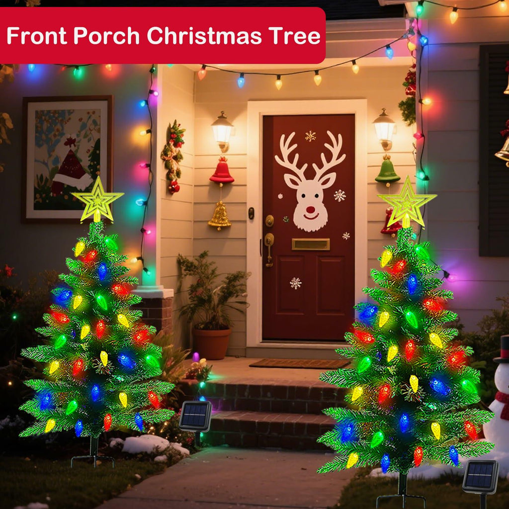 4FT Solar Christmas Tree Christmas Decorations Outdoor, 250 Branch Small Xmas