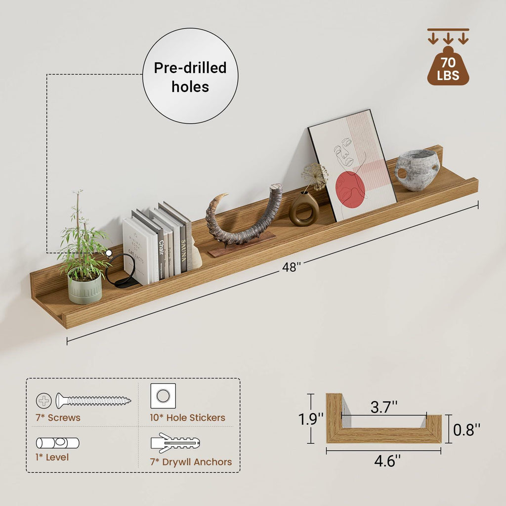 Set of 2 Heimlove Picture Ledge Shelf,48 inch Long Floating Shelves for Wall,