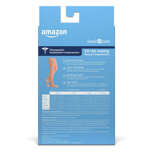 Amazon Basic Care Medical Compression Stockings, 20-30 mmHg Support, Women & Men