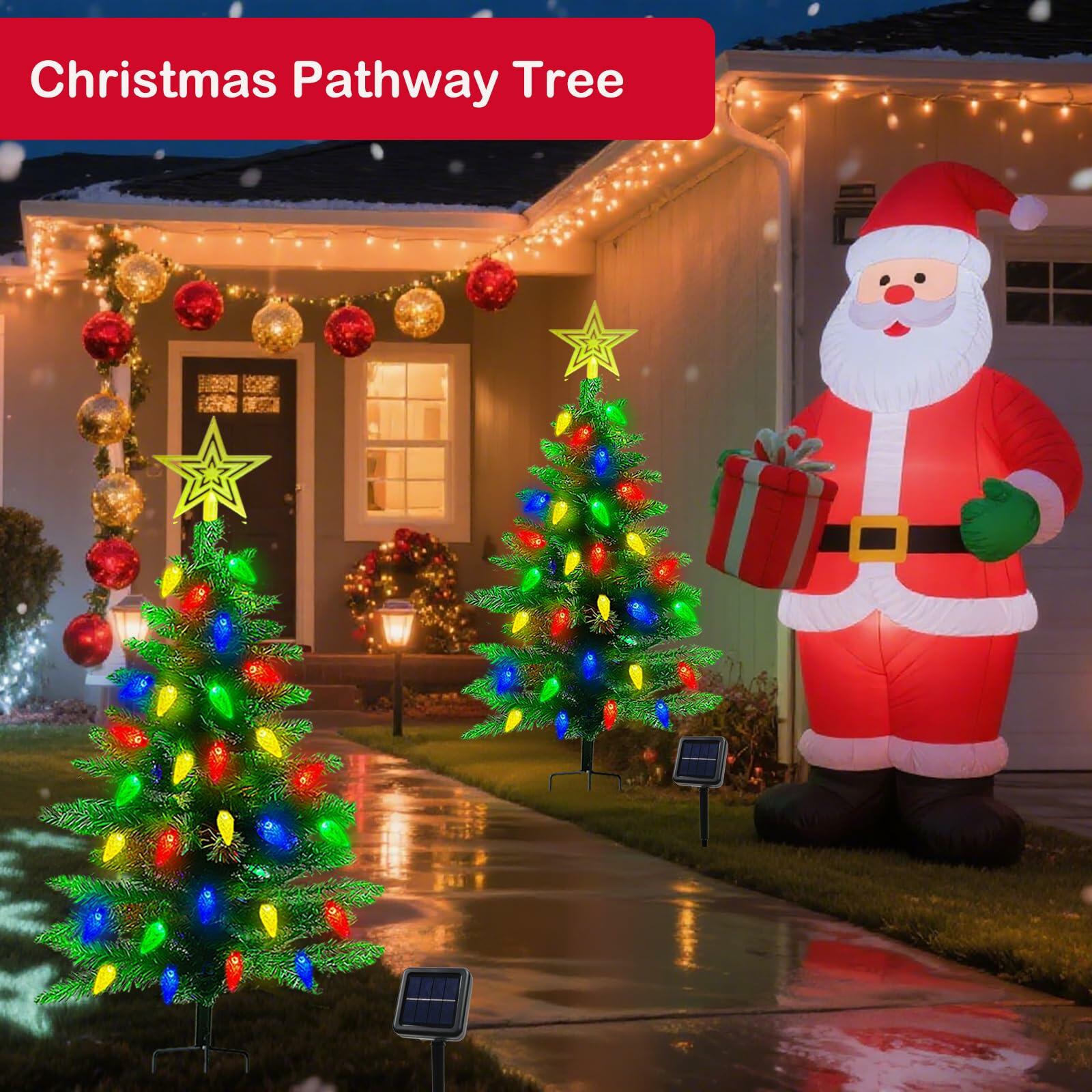 4FT Solar Christmas Tree Christmas Decorations Outdoor, 250 Branch Small Xmas