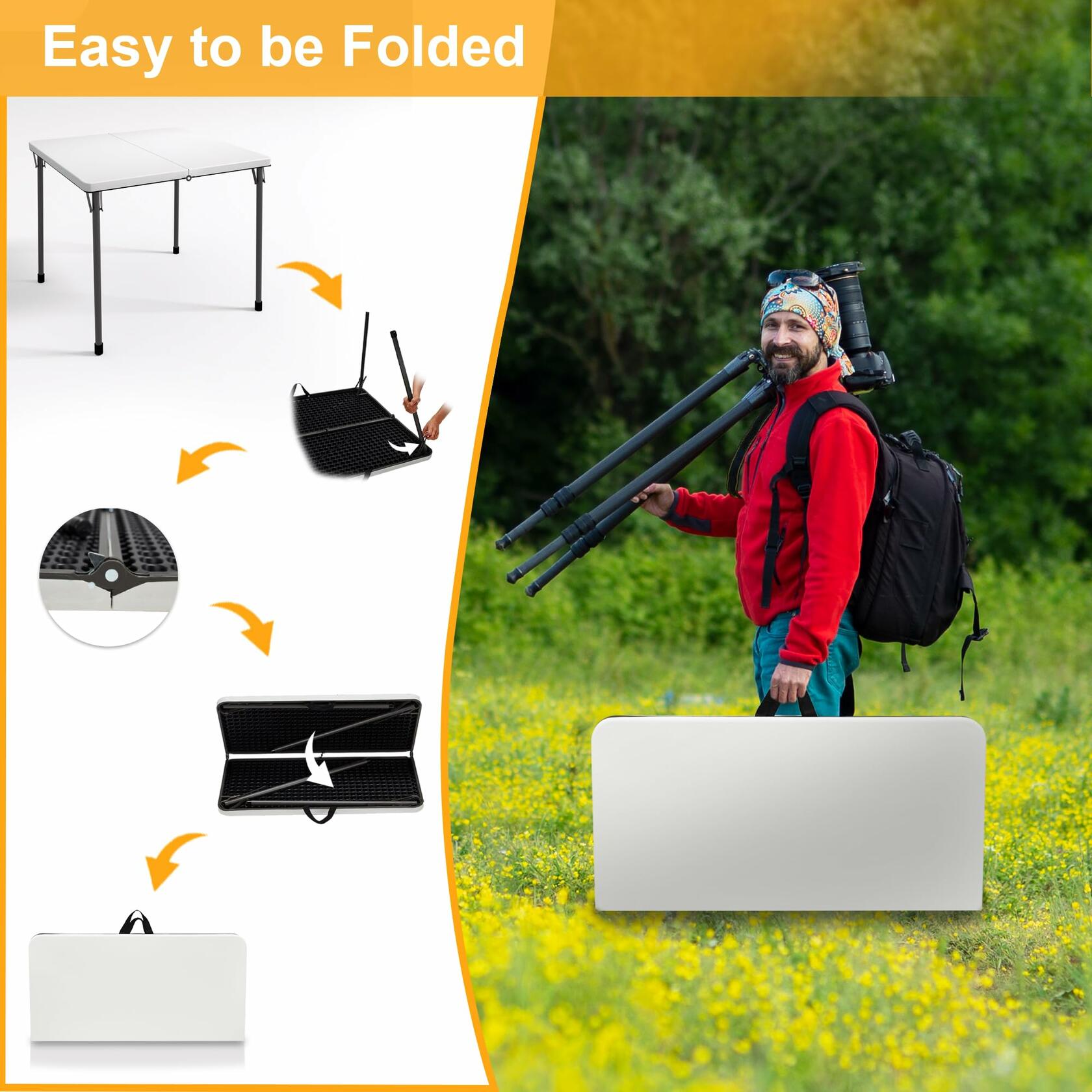 Kasunpul 34" Folding Table, Portable Square Folding Card Table with Collapsible