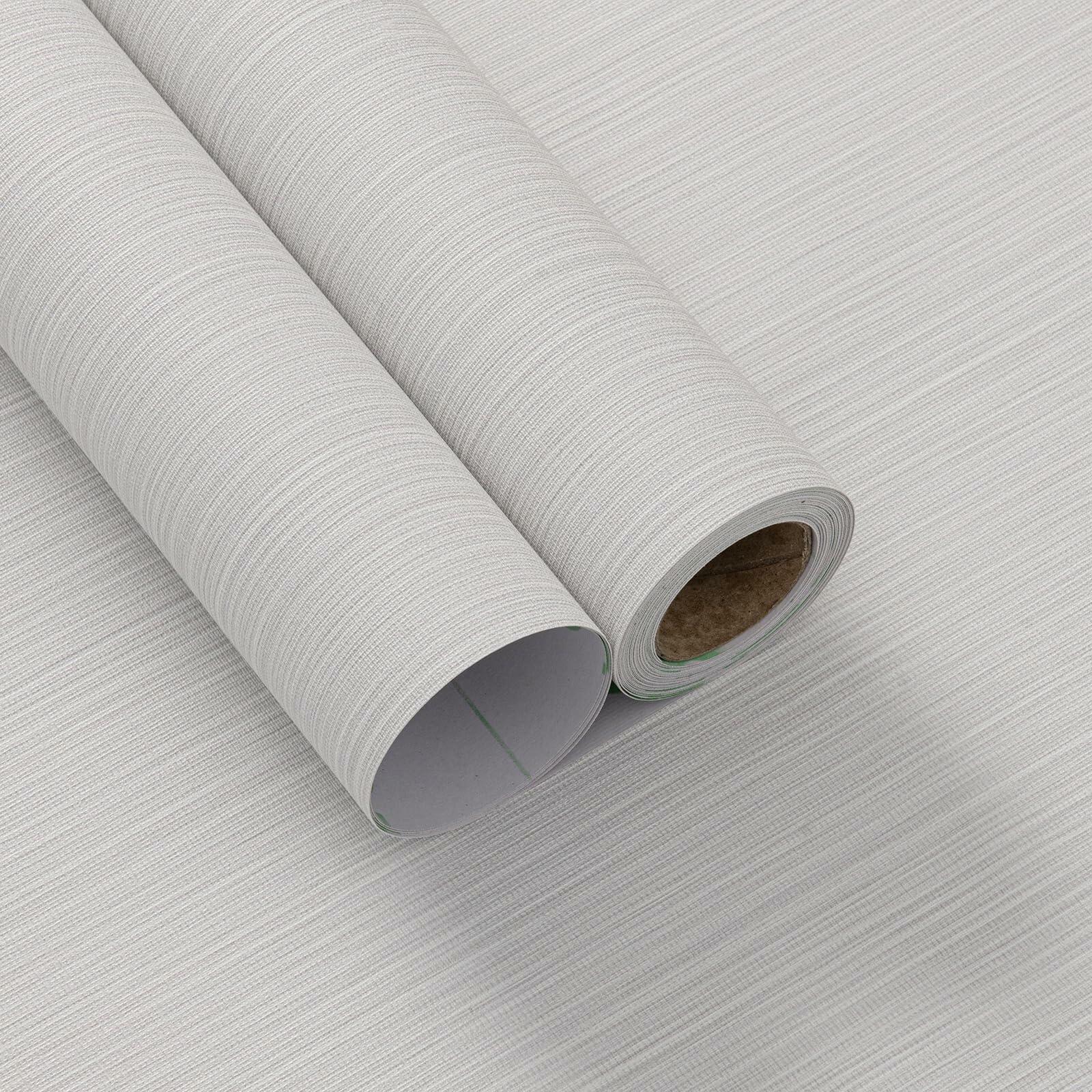 Cozydeco 24"x394" Light Grey Grasscloth Wallpaper Peel and Stick Faux Linen