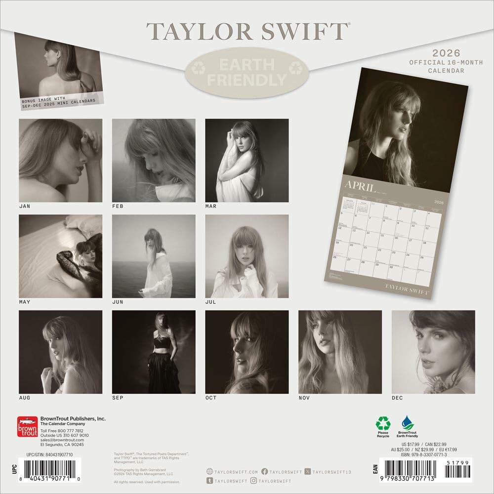 Taylor Swift OFFICIAL | 2026 12 x 24 Inch (Hanging) Monthly Square Wall Calendar