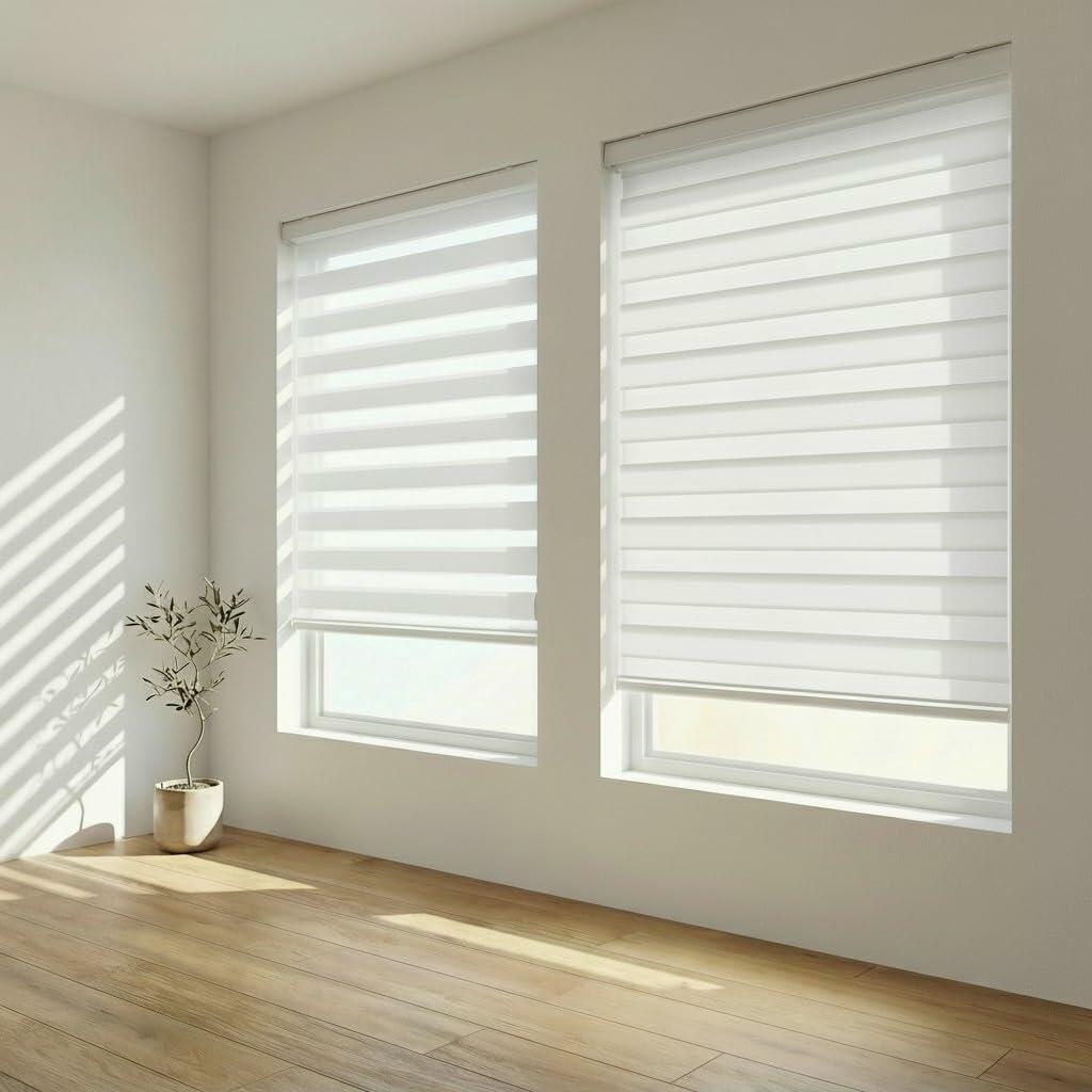 FOIRESOFT Standard Cordless Custom Zebra Roller Shades and Blinds [Basic, White,