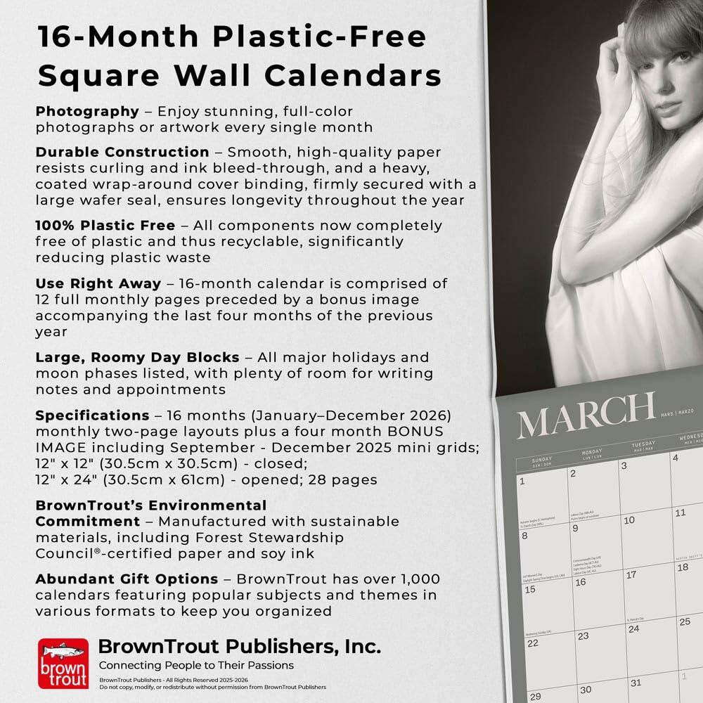 Taylor Swift OFFICIAL | 2026 12 x 24 Inch (Hanging) Monthly Square Wall Calendar