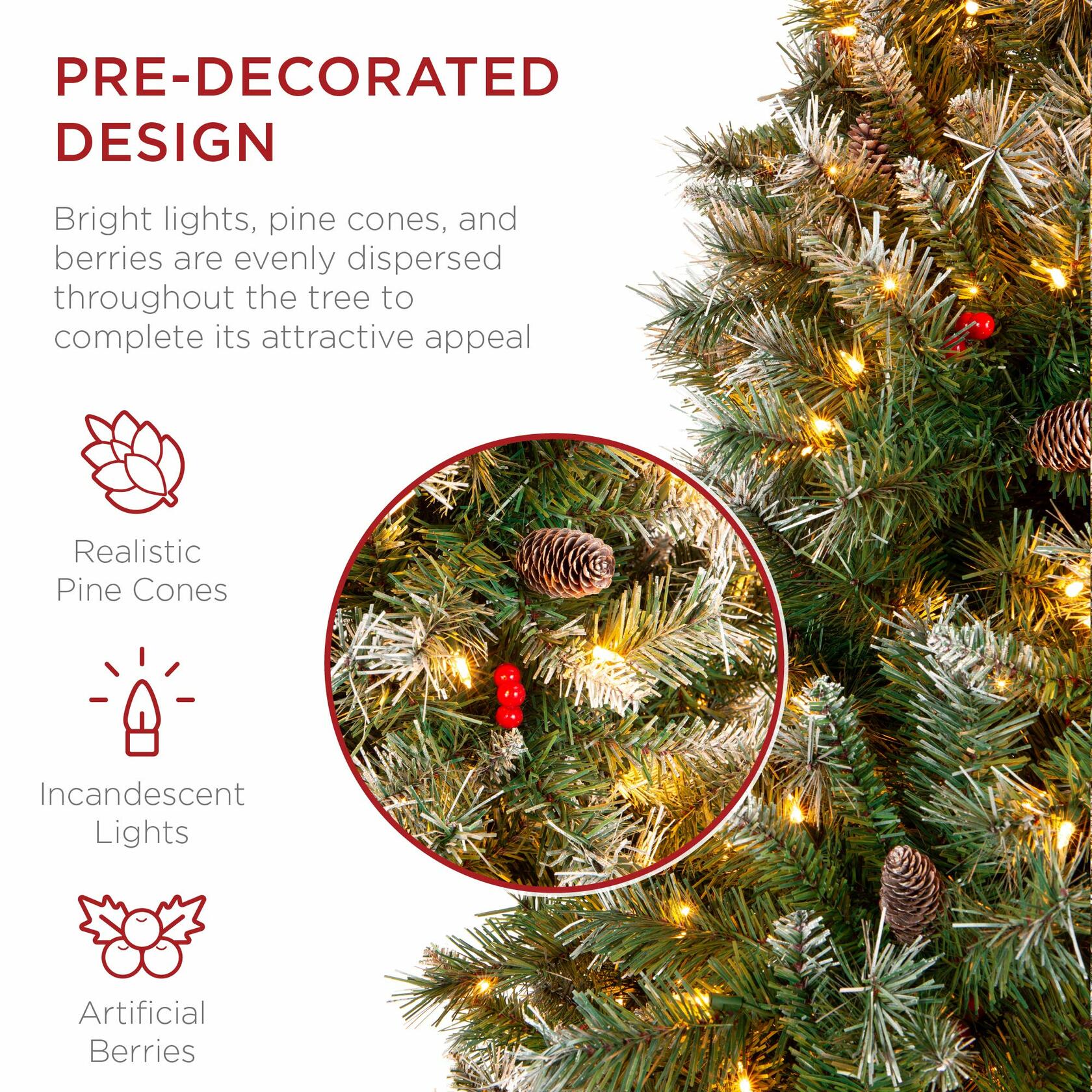 Best Choice Products Christmas Tree Pre-Lit, Pre-Decorated Artificial 7.5ft