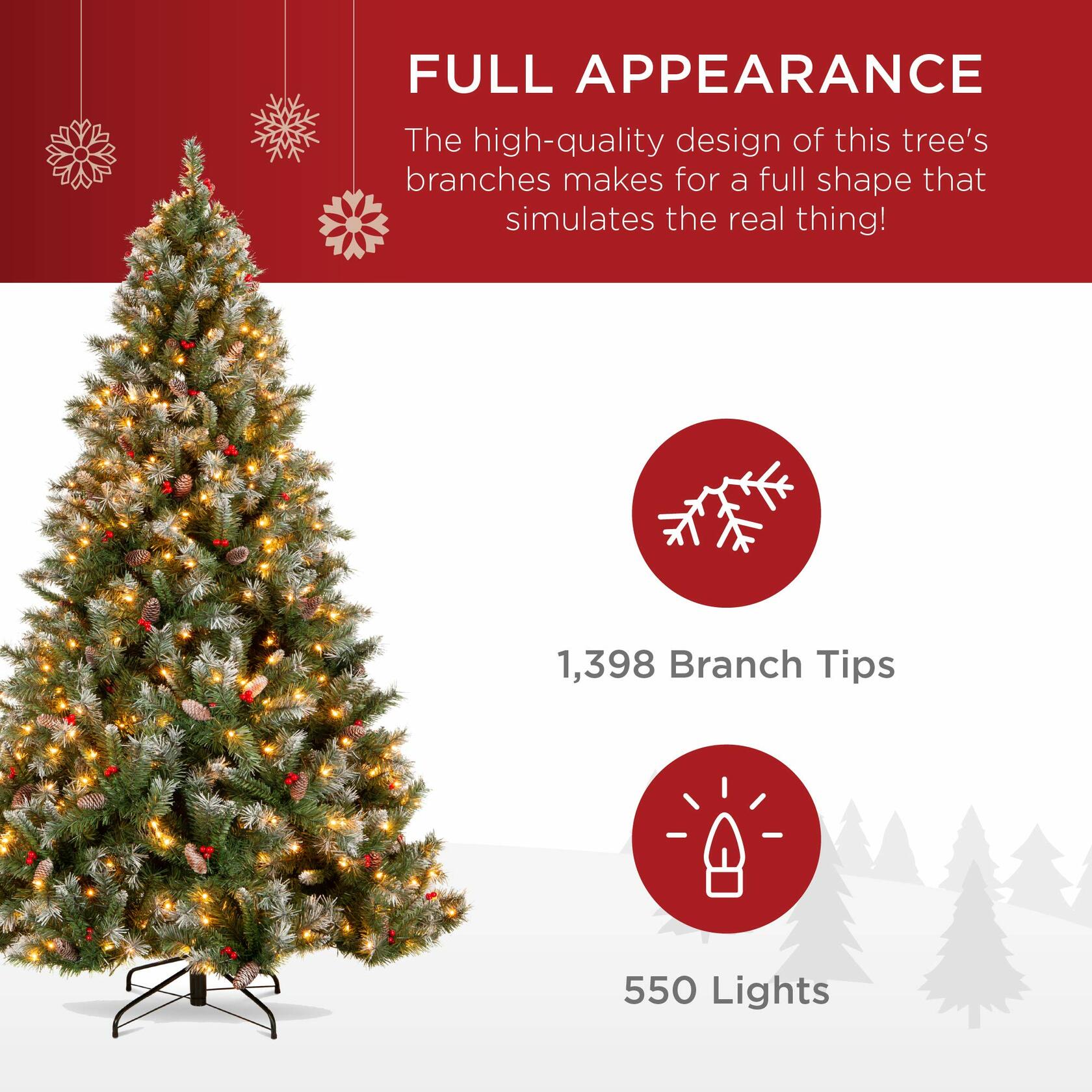 Best Choice Products Christmas Tree Pre-Lit, Pre-Decorated Artificial 7.5ft