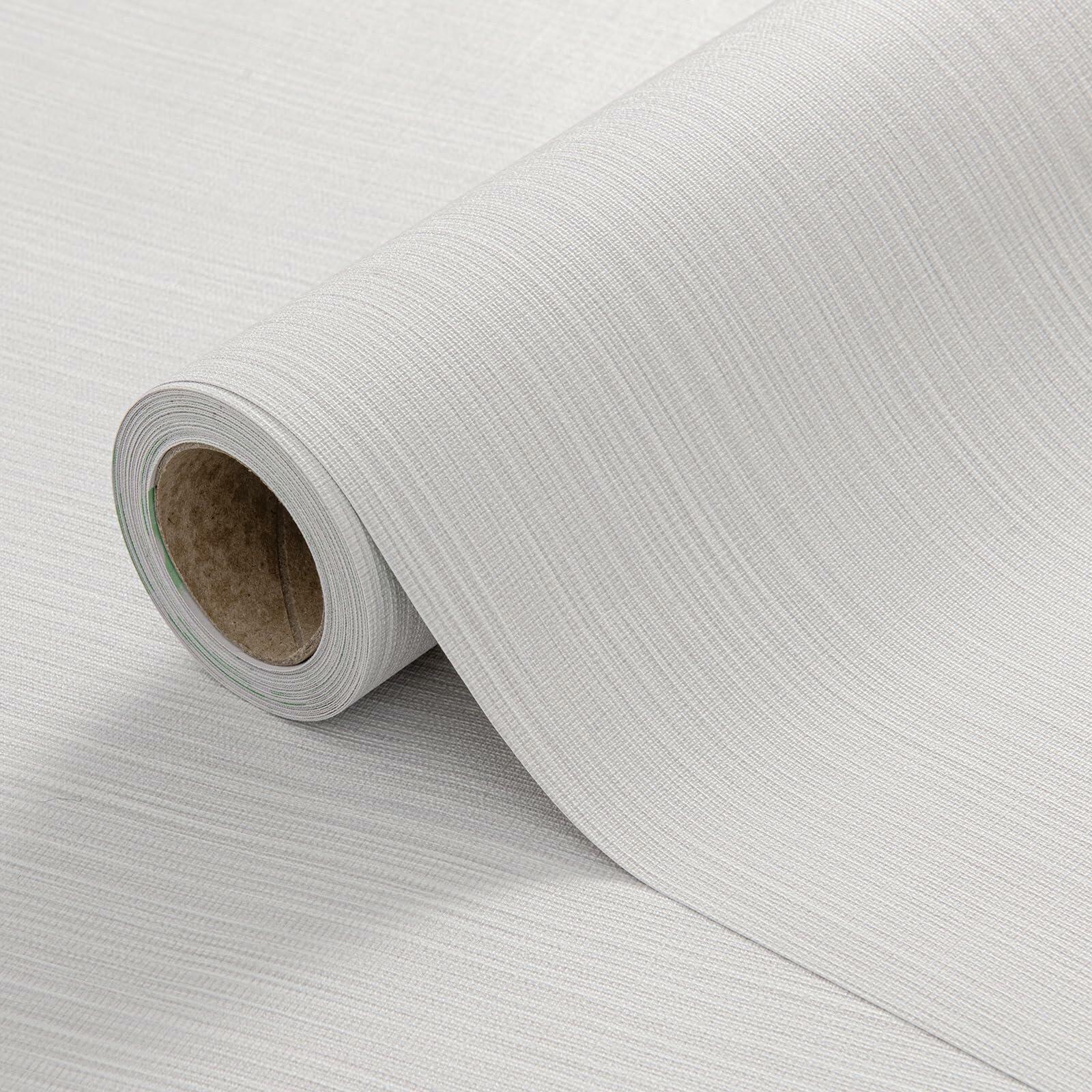 Cozydeco 24"x394" Light Grey Grasscloth Wallpaper Peel and Stick Faux Linen