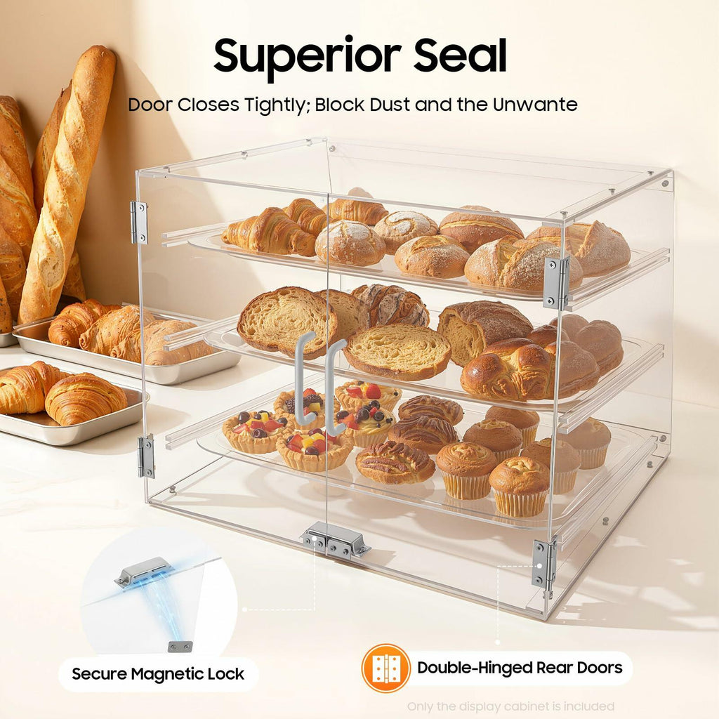 GAMIGIME 3-Layer Dustproof Bread Display Case, Clear Acrylic Counter Top Bakery