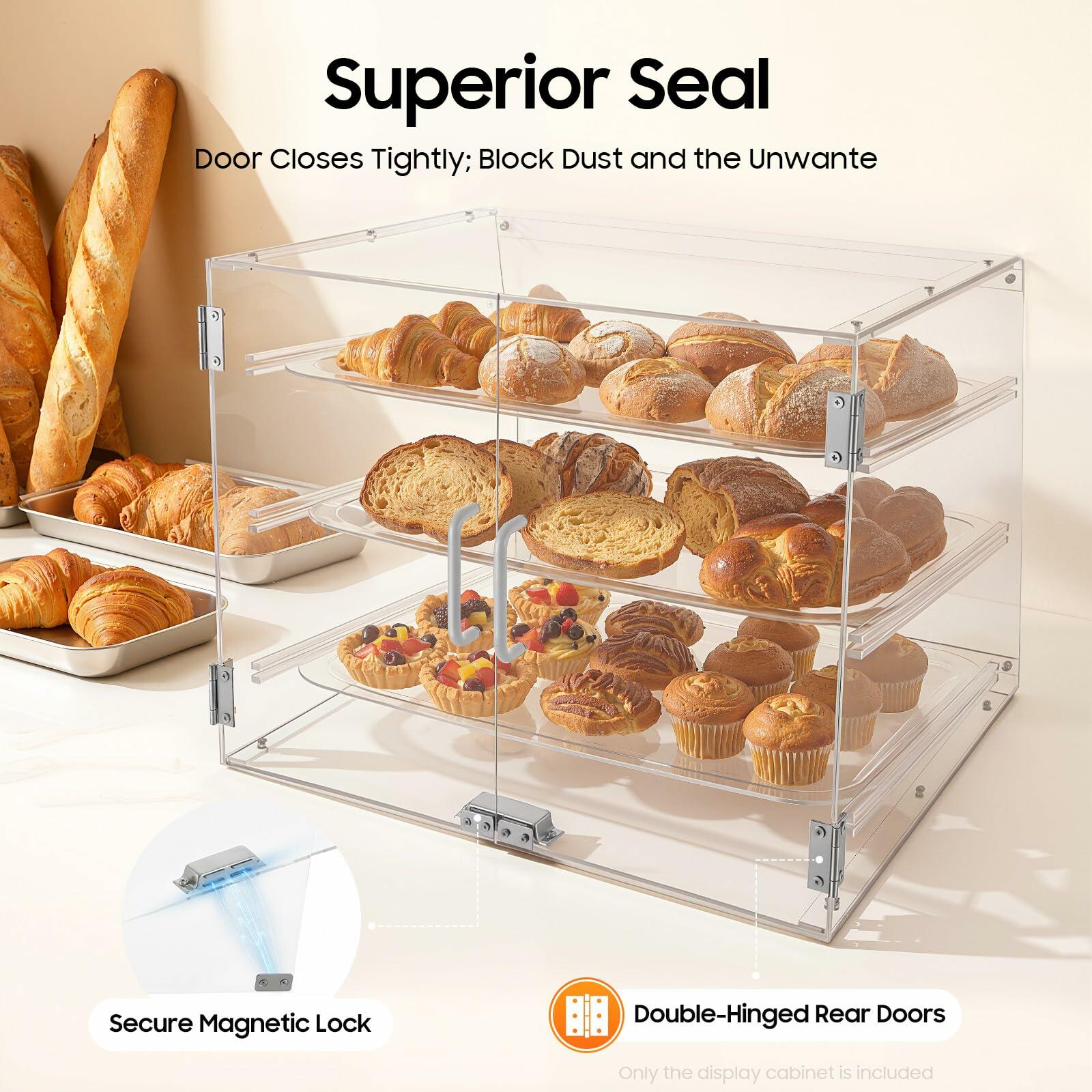 GAMIGIME 3-Layer Dustproof Bread Display Case, Clear Acrylic Counter Top Bakery