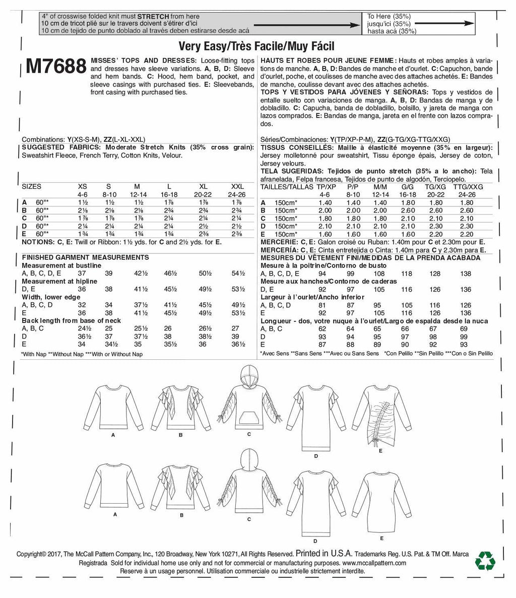 McCall's Patterns Misses' Knit Tops and Dresses.