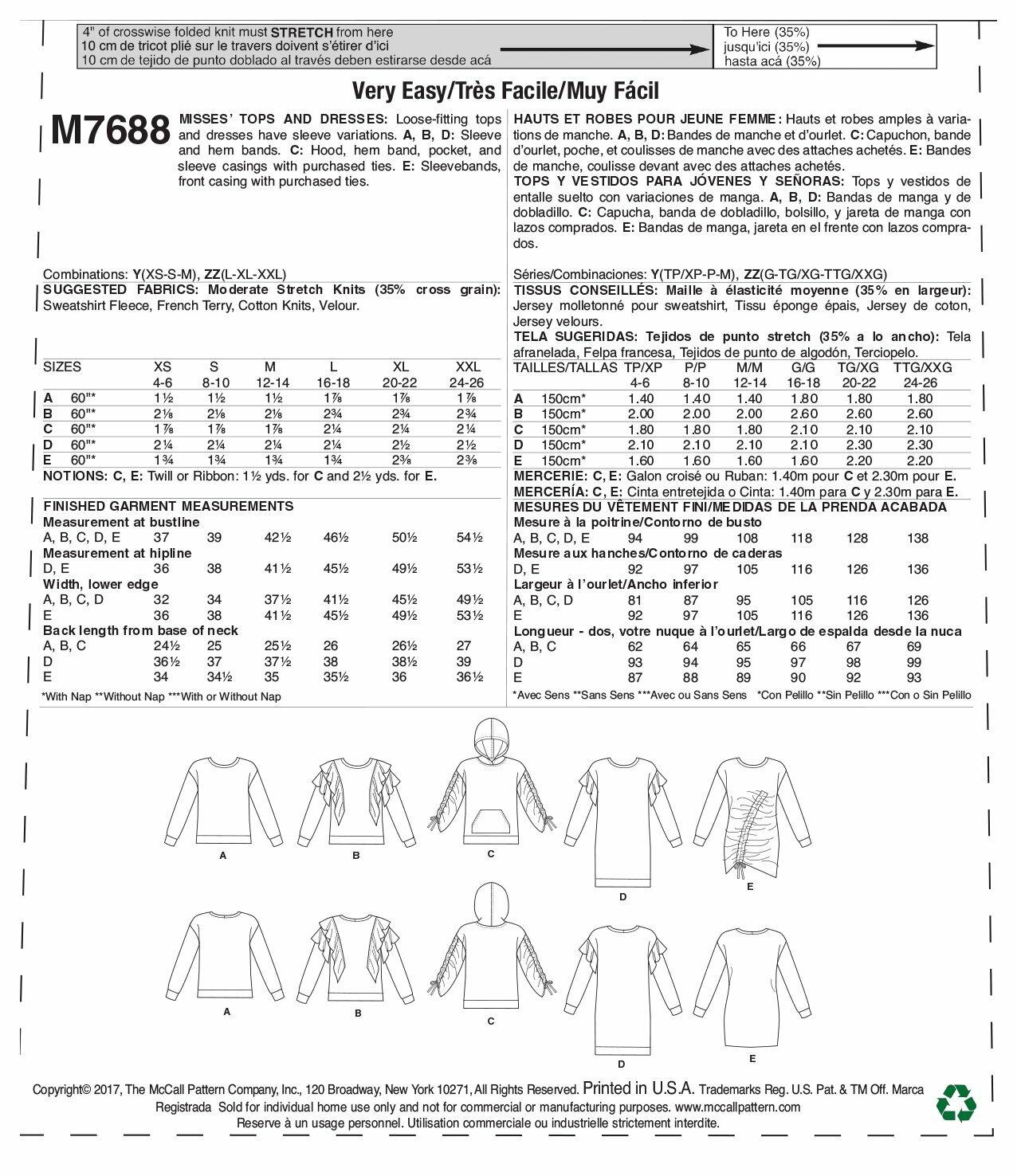 McCall's Patterns Misses' Knit Tops and Dresses.