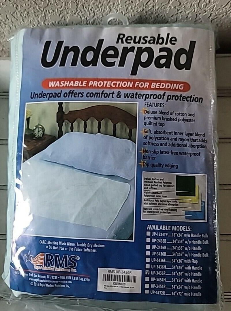 RMS Reusable Underpad Washable Protection For Bedding 34X36 Ultra Soft  sz L