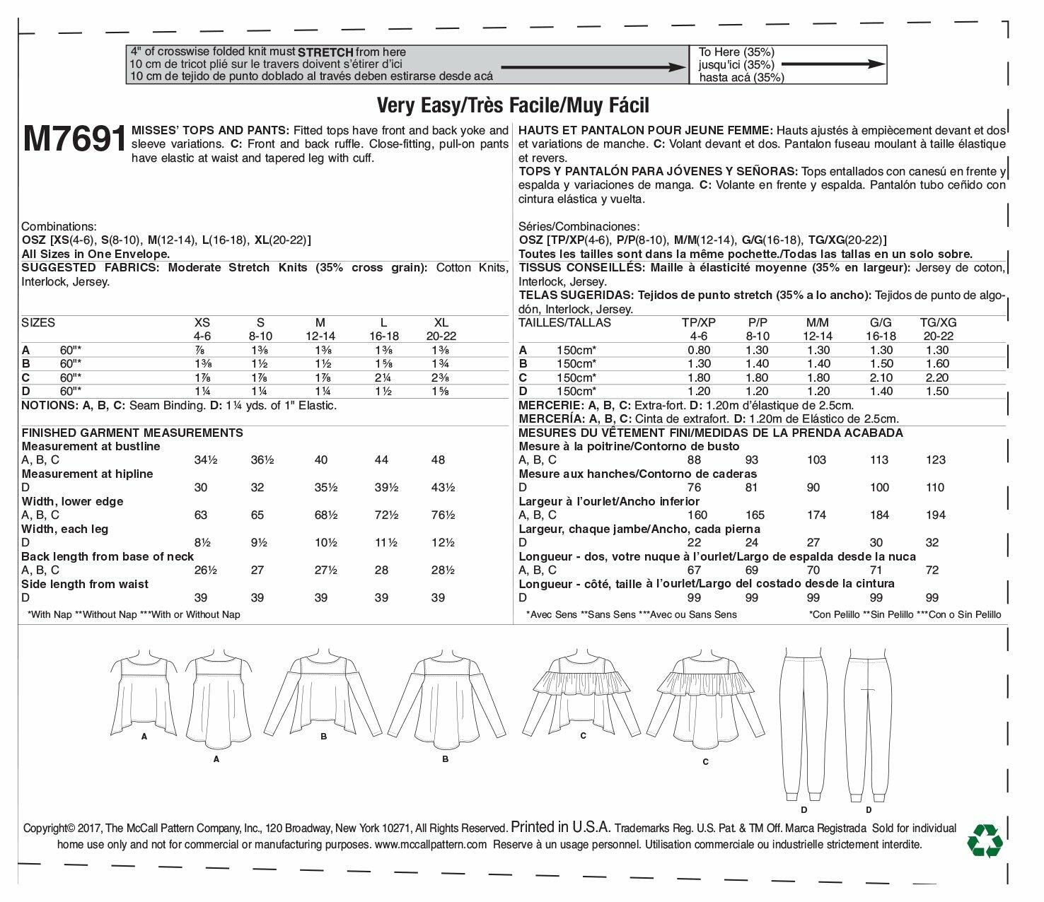 McCall Patterns Misses' Yoke Tops and Pants