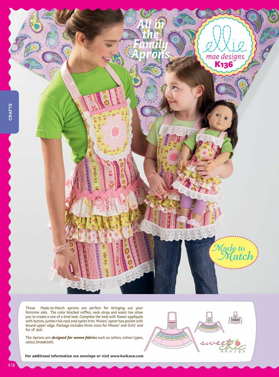 KWIK-SEW PATTERNS K0136OSZ Misses'/Girls'/Dolls' Aprons Sewing Template