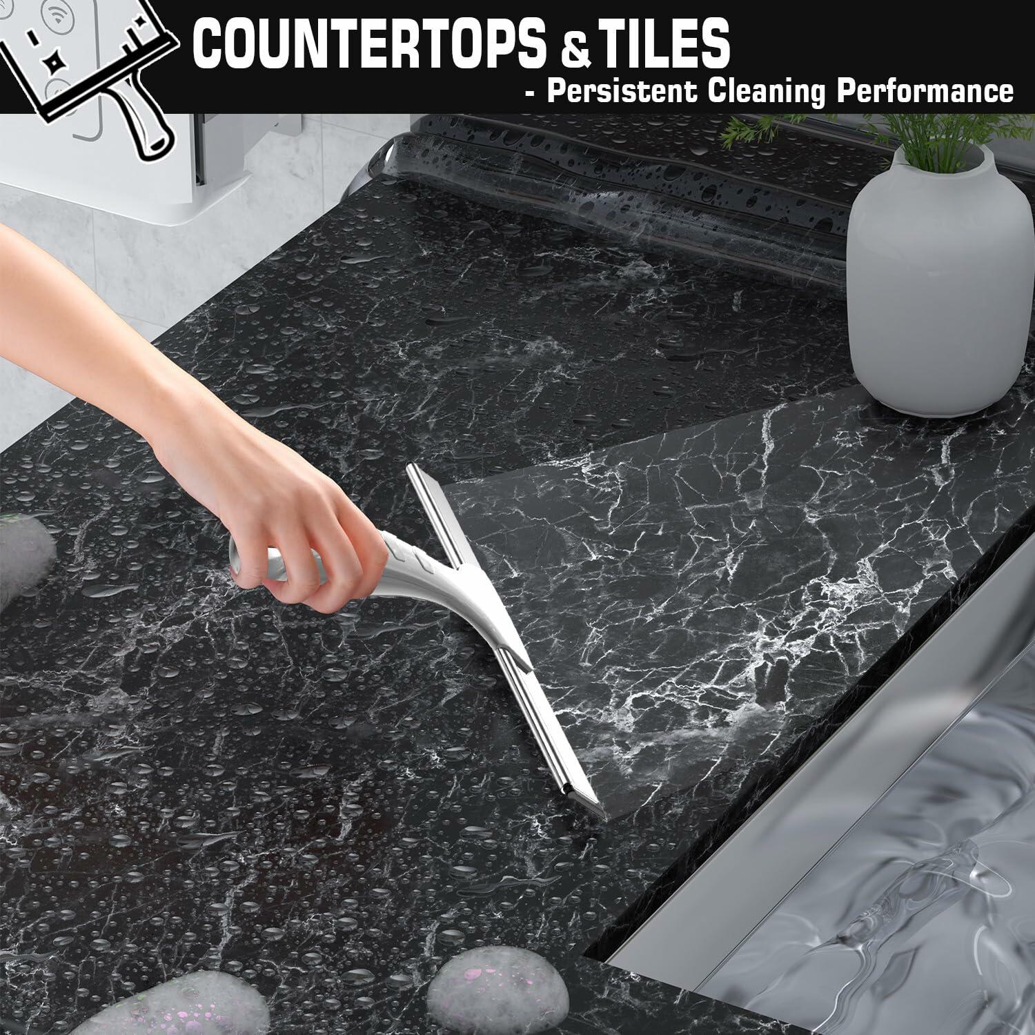 OVSGTTZ Stainless Steel Shower Squeegee for Glass Doors with 2 Adhesive Hooks,