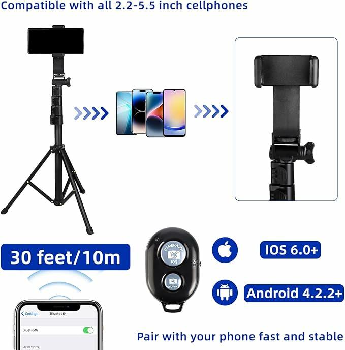 LantinX 61" Selfie Stick Tripod with Bluetooth Remote – iPhone/Android