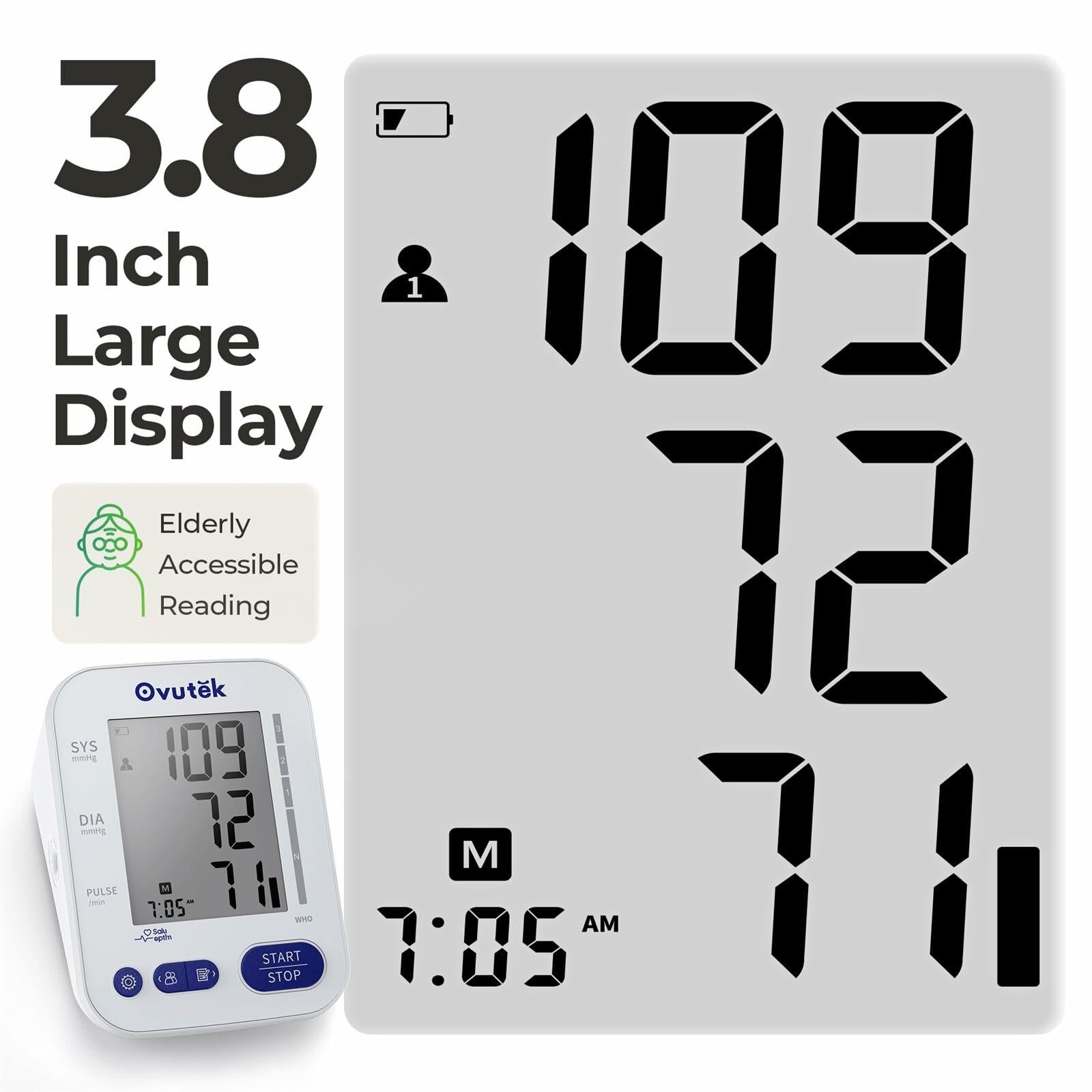 Ovutek Blood Pressure Monitors for Home Use, Large BP Cuff with 240 Memories for