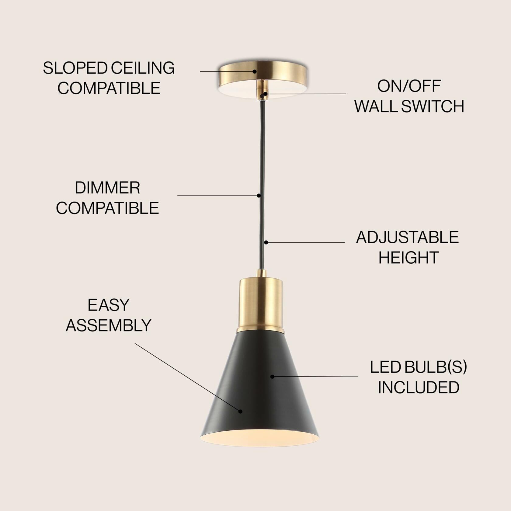 JONATHAN Y Apollo 6" Metal LED Pendant Contemporary Dimmable Adjustable JYL6131A