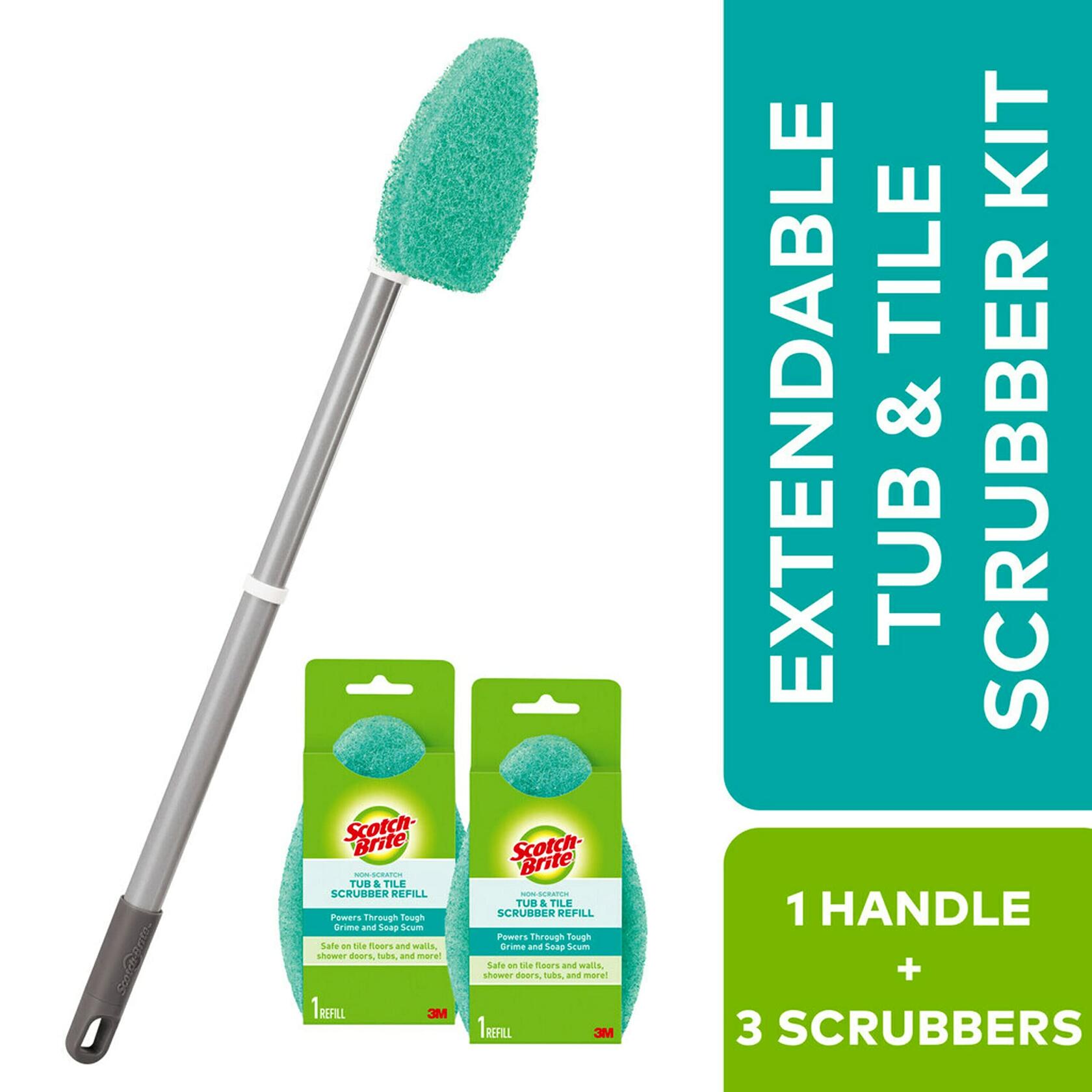 Scotch-Brite Extendable Tub & Tile Scrubber Kit, Includes 1 Handle and 3