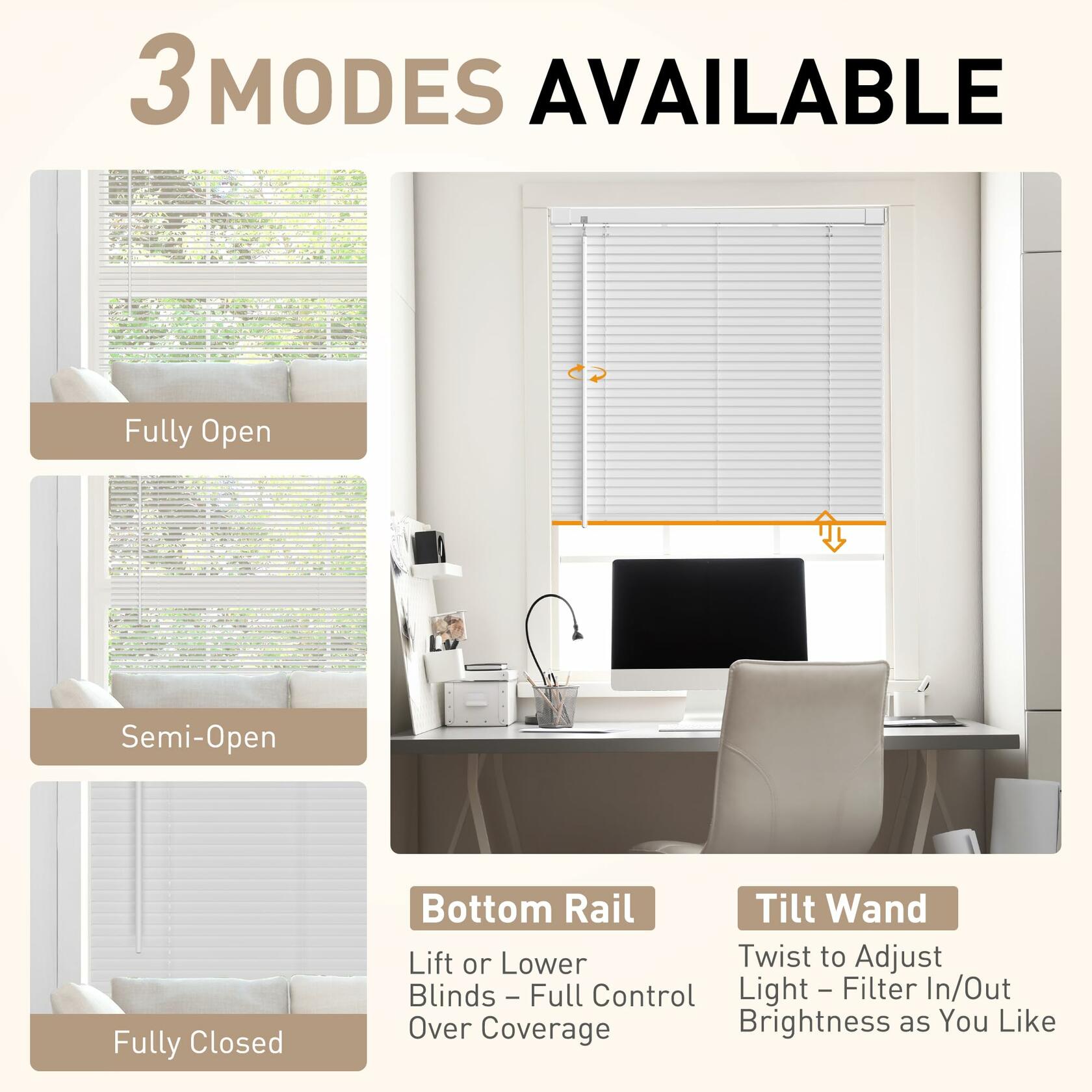 Fabublinds No Drill No Tool 1" Vinyl Mini Blinds, 24" W X 36" H Light Filtering