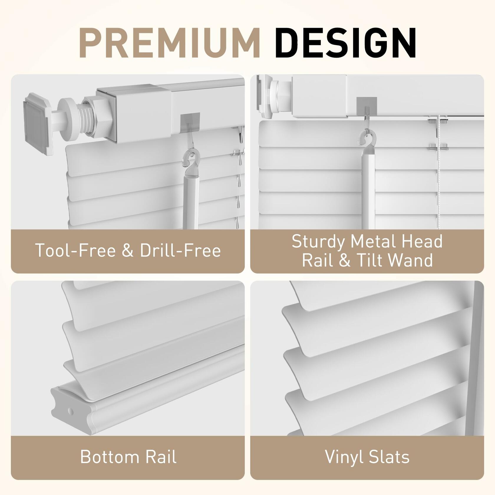 Fabublinds No Drill No Tool 1" Vinyl Mini Blinds, 24" W X 36" H Light Filtering