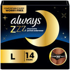 14 Count Always ZZZ Overnight Disposable Period Underwear for Women, Large, 360°