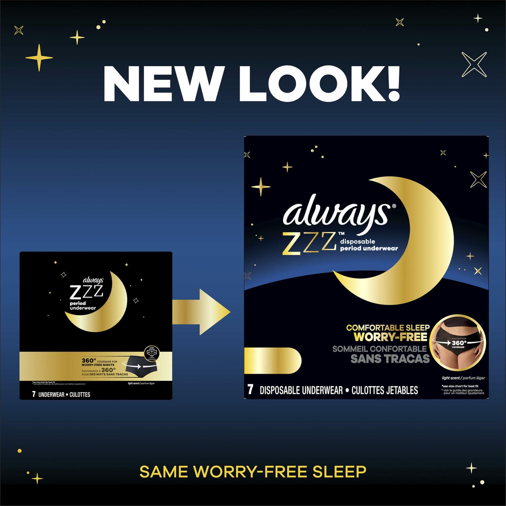 14 Count Always ZZZ Overnight Disposable Period Underwear for Women, Large, 360°