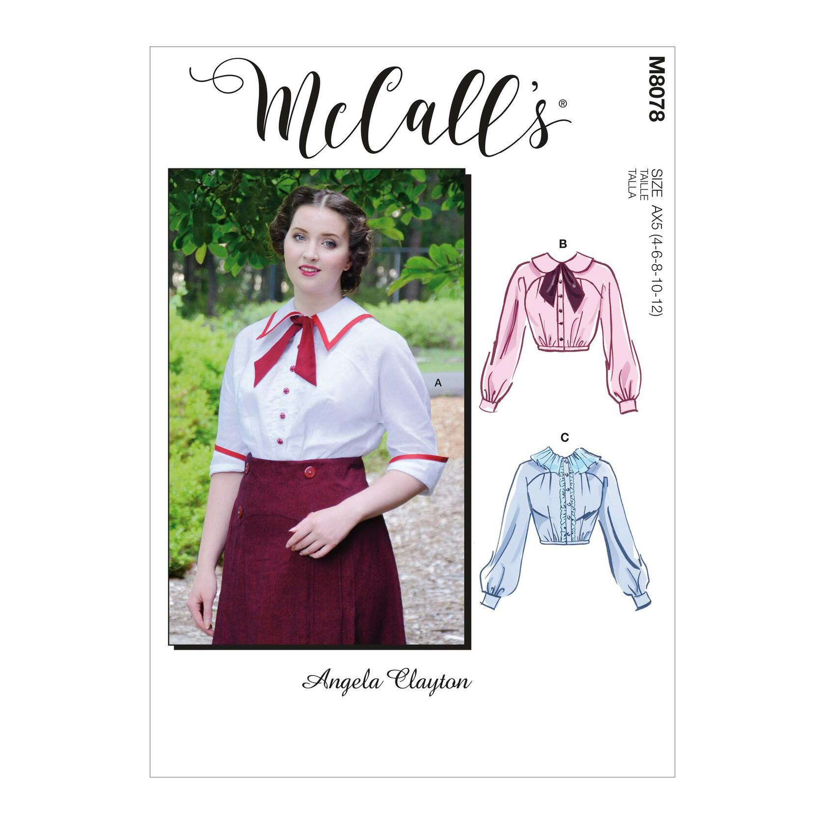 McCall's Pattern M8078 AX5 Misses' Historical Blouse by Angela Clayton, Size AX5