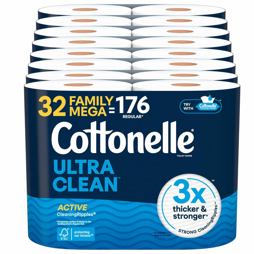 8 Packs of 4 Cottonelle Ultra Clean Toilet Paper with Active CleaningRipples