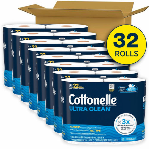 8 Packs of 4 Cottonelle Ultra Clean Toilet Paper with Active CleaningRipples
